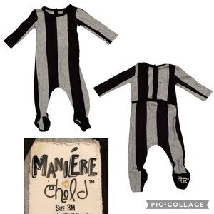 Maniere Child Striped Black Gray Pajamas Playsuit 3 Months Cotton Beetlejuice